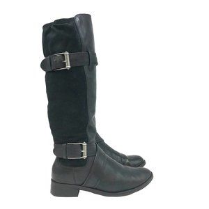 COLE HAAN Tall Boots Womens 7M Knee High Black Leather & Fabric Stretch On Calf